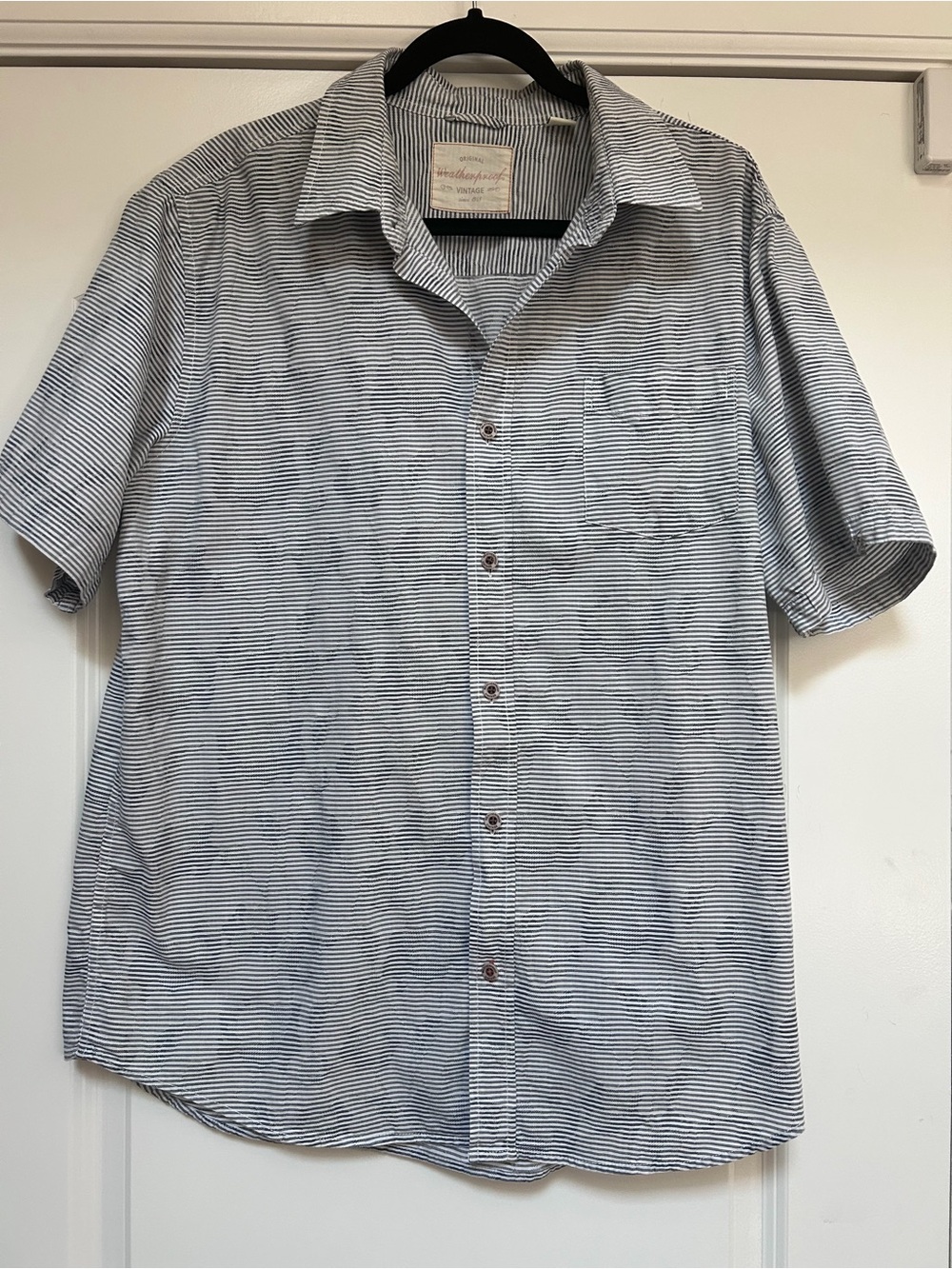 Weatherproof Vintage Men’s XL 100% Cotton Short Sleeve Striped Button Down Shirt